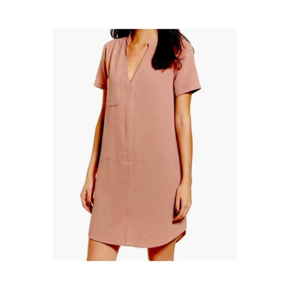 NWOT Nordstrom Lush V Neck Crepe Shift Dress Pale Blush Size Large